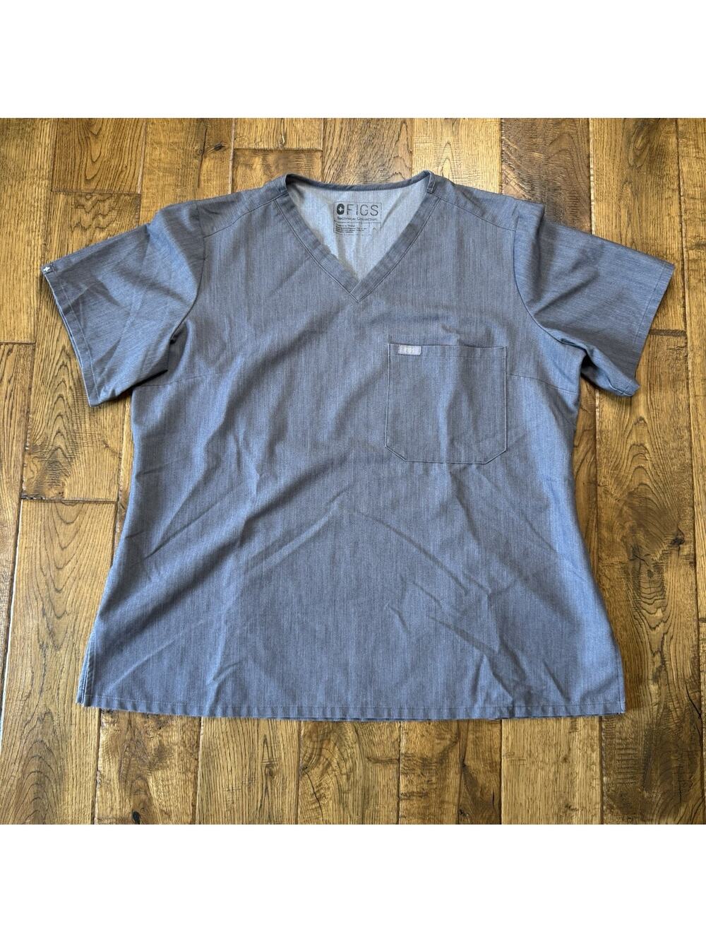 FIGS Catarina Chest Pocket Tuck In Scrub Top Womens Sz XL Graphite Grey